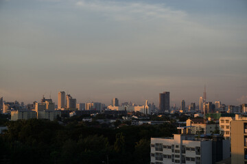 Fototapeta premium Bangkok skyline in sunrise, landscape of city.