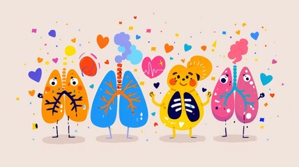 Fototapeta premium Pediatric educational poster with cartoon lungs, engaging and colorful, designed to teach children about respiratory health