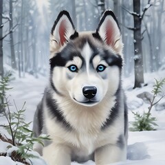 Naklejka premium Husky dog illustration 