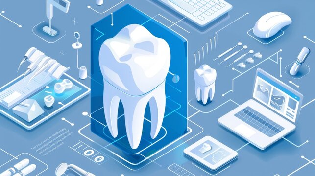 Modern dental technology poster showcasing advancements in orthodontics and implants, informative and cuttingedge for dental conferences