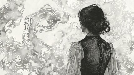 Fototapeta premium A woman standing in front of a large wave