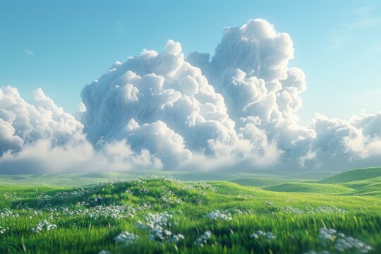 Green rolling hills under a blue sky with white clouds
