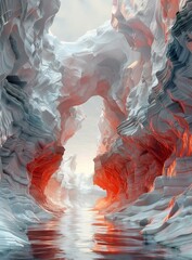 Mystical Glowing Ice Cave with River