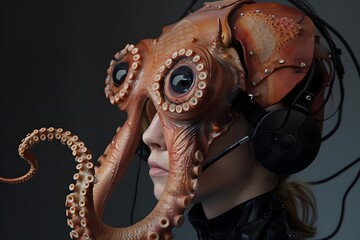 Obraz premium An eight-armed octopus explores the shallows, blending animal and Asian cultural symbol