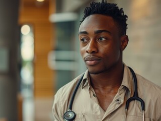 Fototapeta premium Portrait of a young African-American male doctor wearing a stethoscope