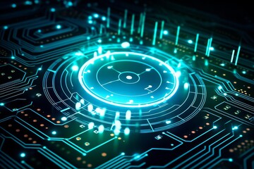 a high tech circuit board with quantum explosion effects