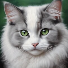 Close up of a fluffy cat with green eyes 