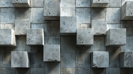 wall comprised of textured concrete blocks, each protruding at various depths, creating a dynamic and rugged surface