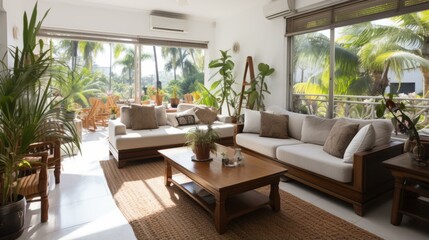 Bright and Airy Living Room With Tropical Plants
