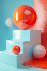 3d rendering of podium and glossy spheres