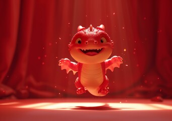 Naklejka premium A red dragon with a big smile on its face