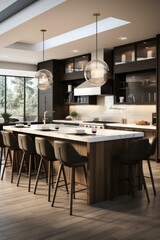 Fototapeta premium kitchen island with black marble and wood base