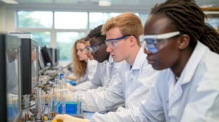 Obraz premium Multi-ethnic group of scientists working in a lab