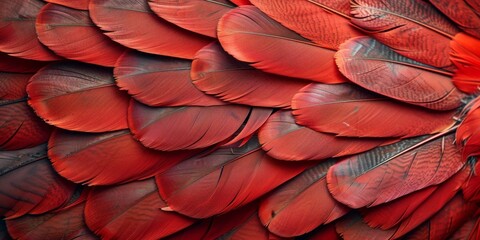 Red parrot feathers close up