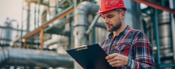 Industrial engineer writing on a clipboard