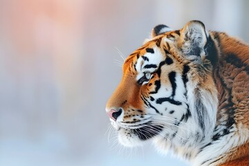 Obraz premium Captivating Portrait of a Majestic Tiger in Tranquil Pastel Colored Surroundings