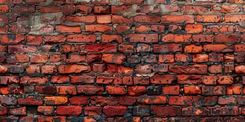 Red Weathered Brick Wall Background Texture - obrazy, fototapety, plakaty