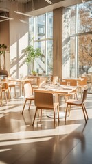Bright and Airy Restaurant Interior With Modern Wood Furniture