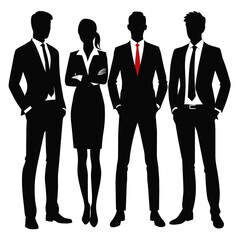 Group of people standing next to each other in front of white background.