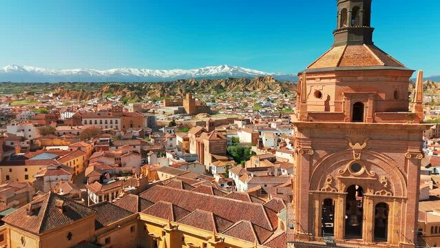 Aerial view of Guadix Cathedral in Guadix, province of Granada, Andalusia, Spain