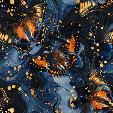 Abstract Fairy Butterfly Pattern in Gold or Silver, Seamless Pattern