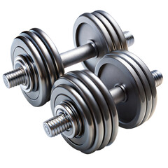 Fototapeta premium Two adjustable silver dumbbells ready for a workout