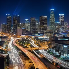 Naklejka premium Night view of the Los Angeles cityscape