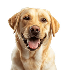 A Labrador Retriever, friendly and loyal, in a golden coat, on a transparent background.