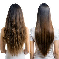 Comparison of untreated and treated long hair on a woman