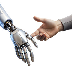 A robot and human hand reach out to touch fingers