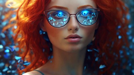 Portrait of a beautiful redhead woman in glasses - Powered by Adobe