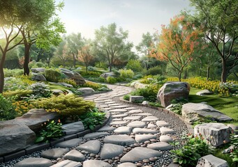 Stone path in a beautiful garden