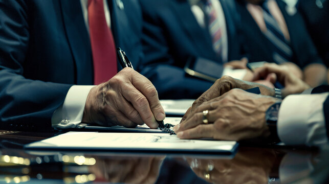 Officials signing a trade agreement, underscoring the importance of international relations and trade policies for economic development