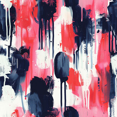 Hot Pink Navy Blue and White Dripping Paint Graphic, Seamless Pattern