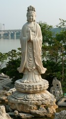 White marble statue of Guanyin, the goddess of compassion