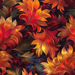 Fantasy Flowers Sunrise Background, Seamless Pattern