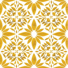 Fototapeta premium Golden Floral Tile Pattern - Elegant Seamless Background. Design for background, graphic design, print, poster, interior, packaging paper