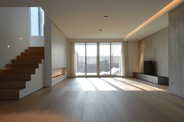 Obraz premium Staircase and large glass windows in a modern house