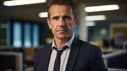 Fototapeta premium A man in a suit and tie is looking at the camera with a serious expression.