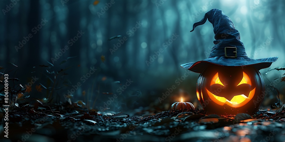 Wall mural jack-o'-lantern with witch hat - Wall murals