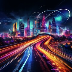 Fototapeta premium A Futuristic Cityscape with Colorful Light Trails