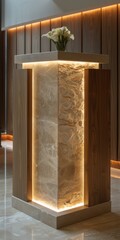 Illuminated marble hotel reception desk
