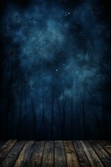 Mystical night forest with wooden floor