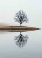 A Tree In The Middle Of A Lake With Its Branches Reflecting In The Water