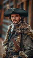 Obraz premium a dapper musketeer dressed in period regalia, exuding courage and chivalry in a captivating Renaissance scene