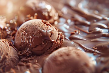 Decadent Chocolate Ice Cream Scoops in Bowl with Spoon - Dessert Close-Up. Generative AI.
. Beautiful simple AI generated image in 4K, unique.