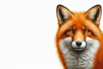 Naklejka premium Fox close-up on white background. Space for text.