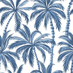 Seamless Pattern with Ornamental Palm Trees on White Background, Seamless Pattern