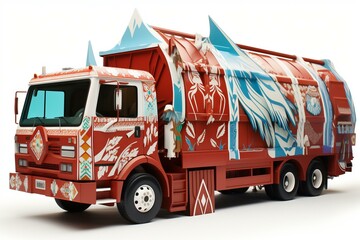 Artistic rendering of a garbage truck with a Native American theme
