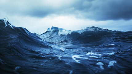Obraz premium a wave in the ocean with a cloudy sky in the background Big waves in the ocean strong visual waves